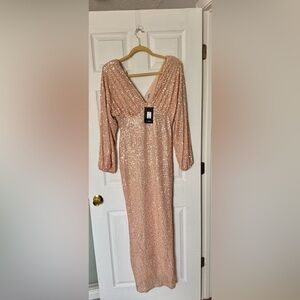 Fashion Nova Rosa Gold Floor Length Sequin Gown (E3)